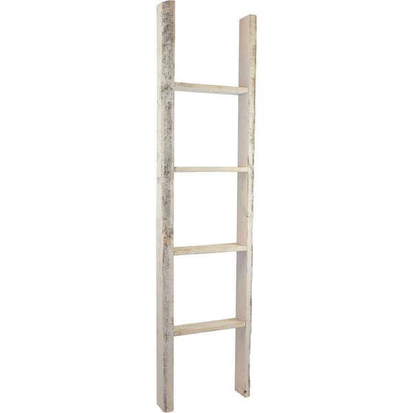 Ekena Millwork 15"W x 60"H x 3 1/2"D Vintage Farmhouse 4 Rung Ladder, Barnwood Decor Collection, Chalk Dust White DECR015X060X04LDRWH - main
